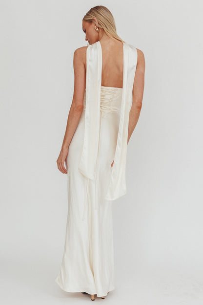 Navi Strapless Laced Back Maxi Dress Oyster