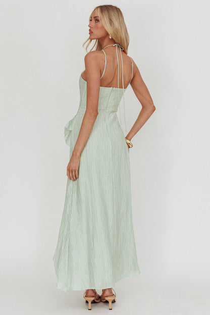 Nerisse Textured Frill Halter Maxi Dress Sage