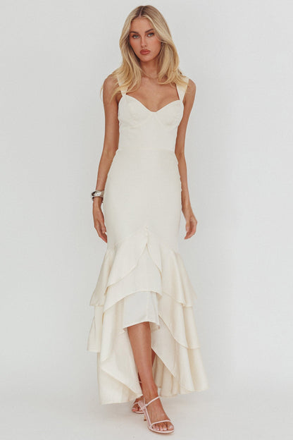 Baylin Layered Mermaid Hem Maxi Dress Cream