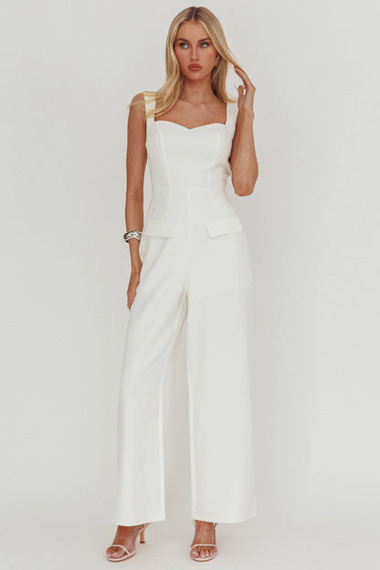 Atheena Faux Pocket Jumpsuit White