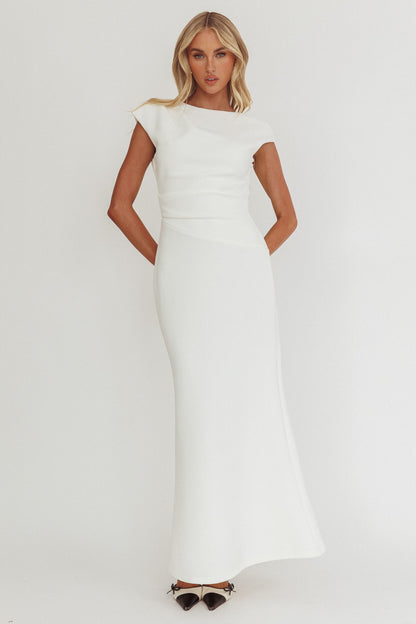 Zarae Cap Sleeve Surplice Back Maxi Dress White