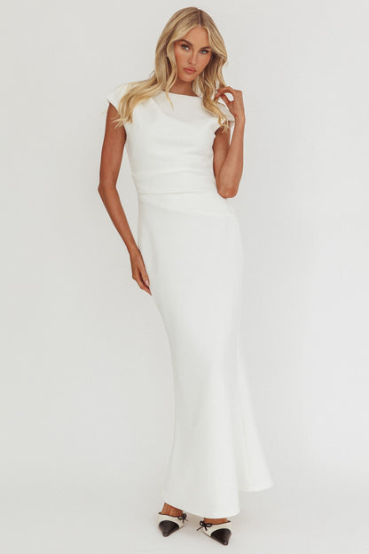 Zarae Cap Sleeve Surplice Back Maxi Dress White