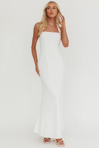 Shellie Square Neckline Halter Maxi Dress White
