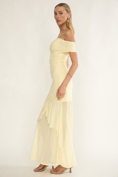 Kiarna Off-Shoulder Mesh Maxi Dress Butter