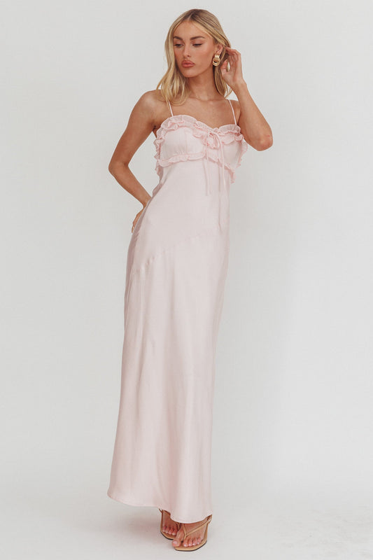 Caryn Frill Trim Maxi Dress Pink