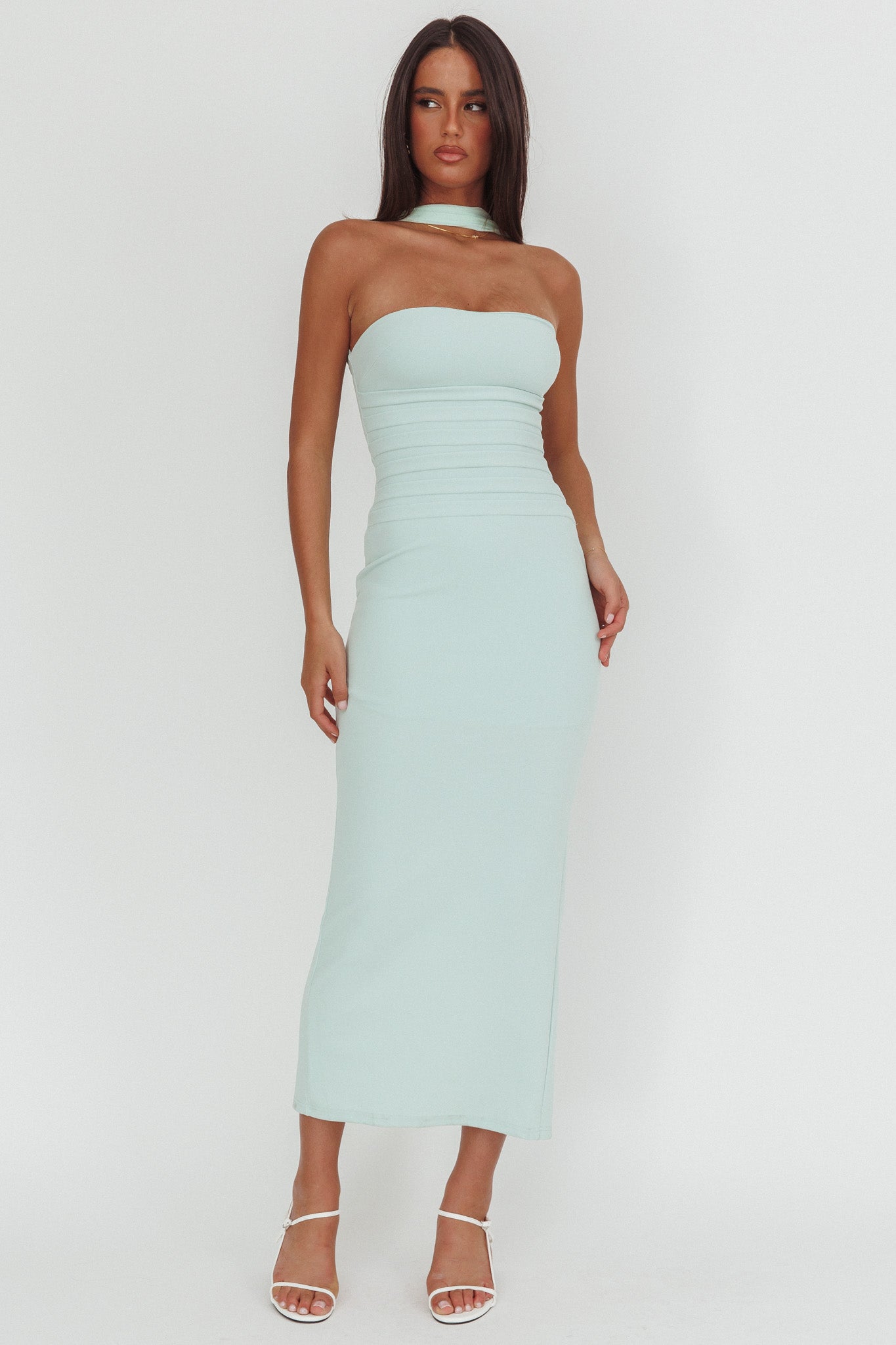 Luna Sol Reverse Halter Maxi Dress Mint