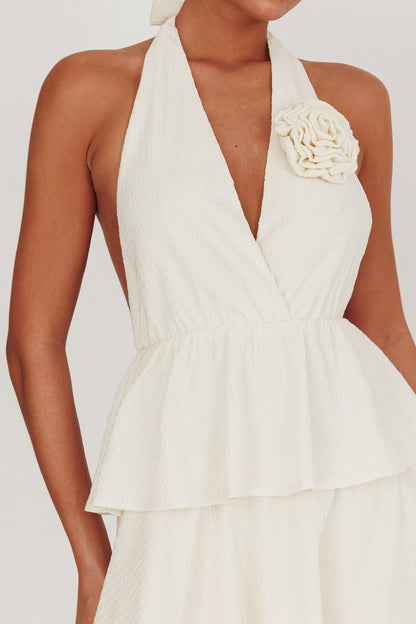 Kimberley Halter Neck Ruffle Maxi Dress Beige