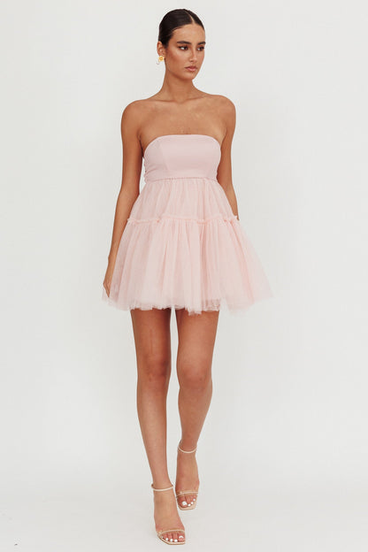Dreamscape Strapless Tulle Mini Dress Blush
