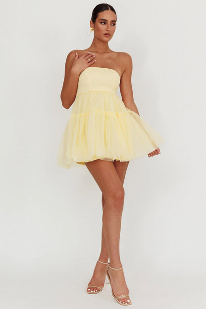 Dreamscape Strapless Tulle Mini Dress Lemon