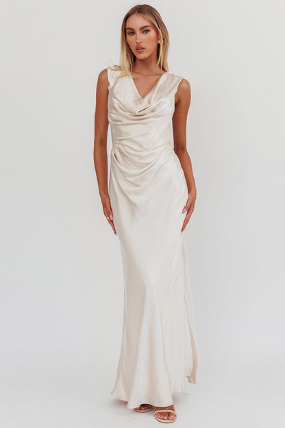 Chills Cowl Neck Satin Maxi Dress Champagne
