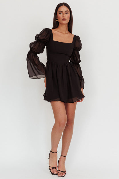 Miya Long Sleeve Mini Dress Black