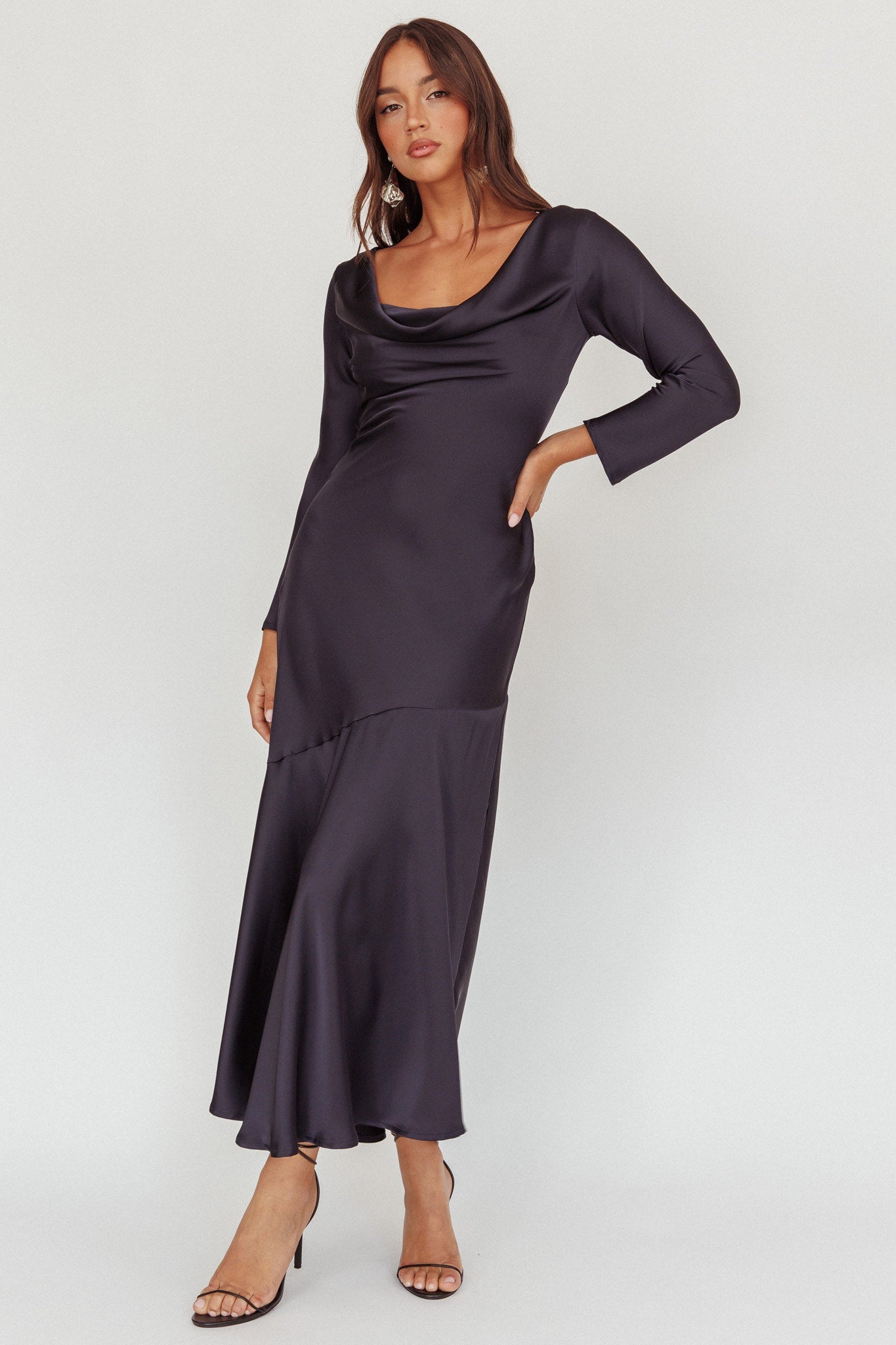 Cecilia Long Sleeve Drape Back Maxi Dress Navy