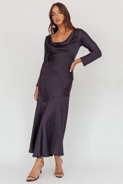 Cecilia Long Sleeve Drape Back Maxi Dress Navy