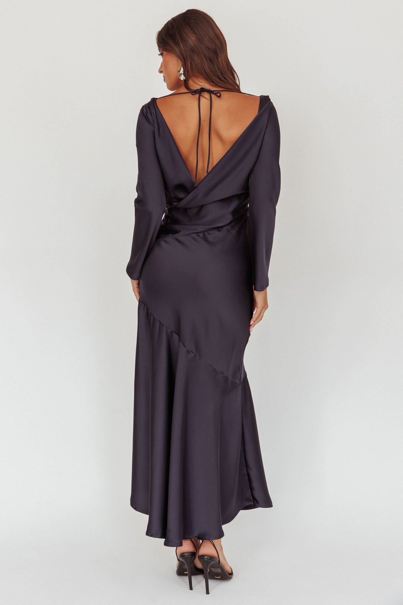 Cecilia Long Sleeve Drape Back Maxi Dress Navy