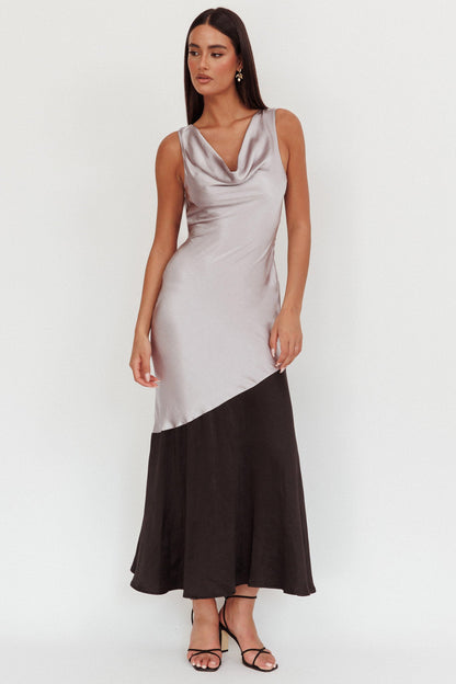 Cecilia Cowl Neck Drape Back Maxi Dress Smoke