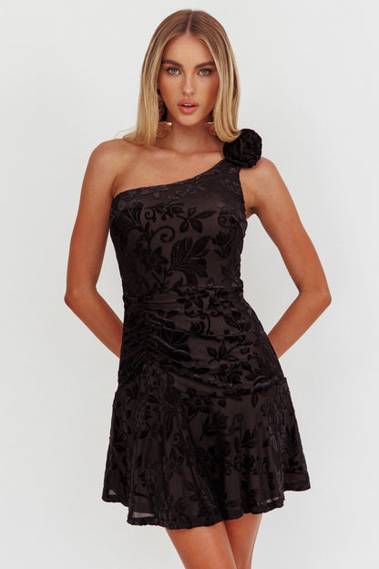 Midnight Aura One Shoulder Mini Dress Black