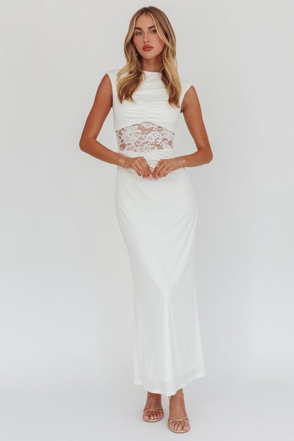 Solara Lace Waist Maxi Dress White