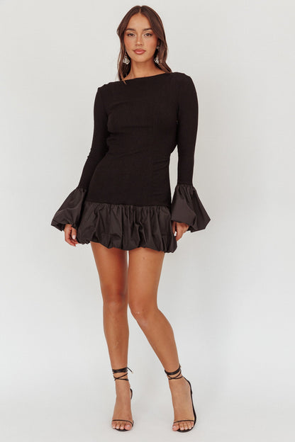 Promise Bubble Hem Open Back Mini Dress Black
