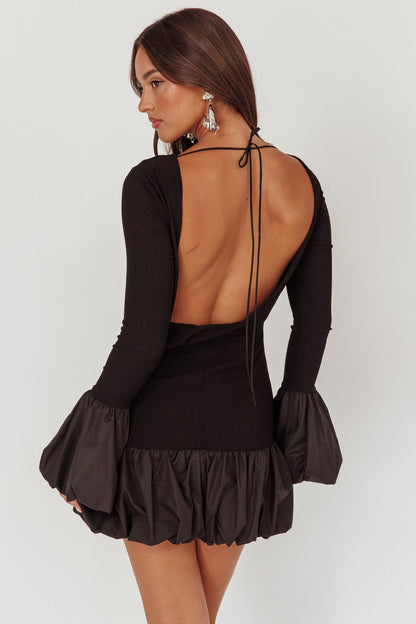Promise Bubble Hem Open Back Mini Dress Black