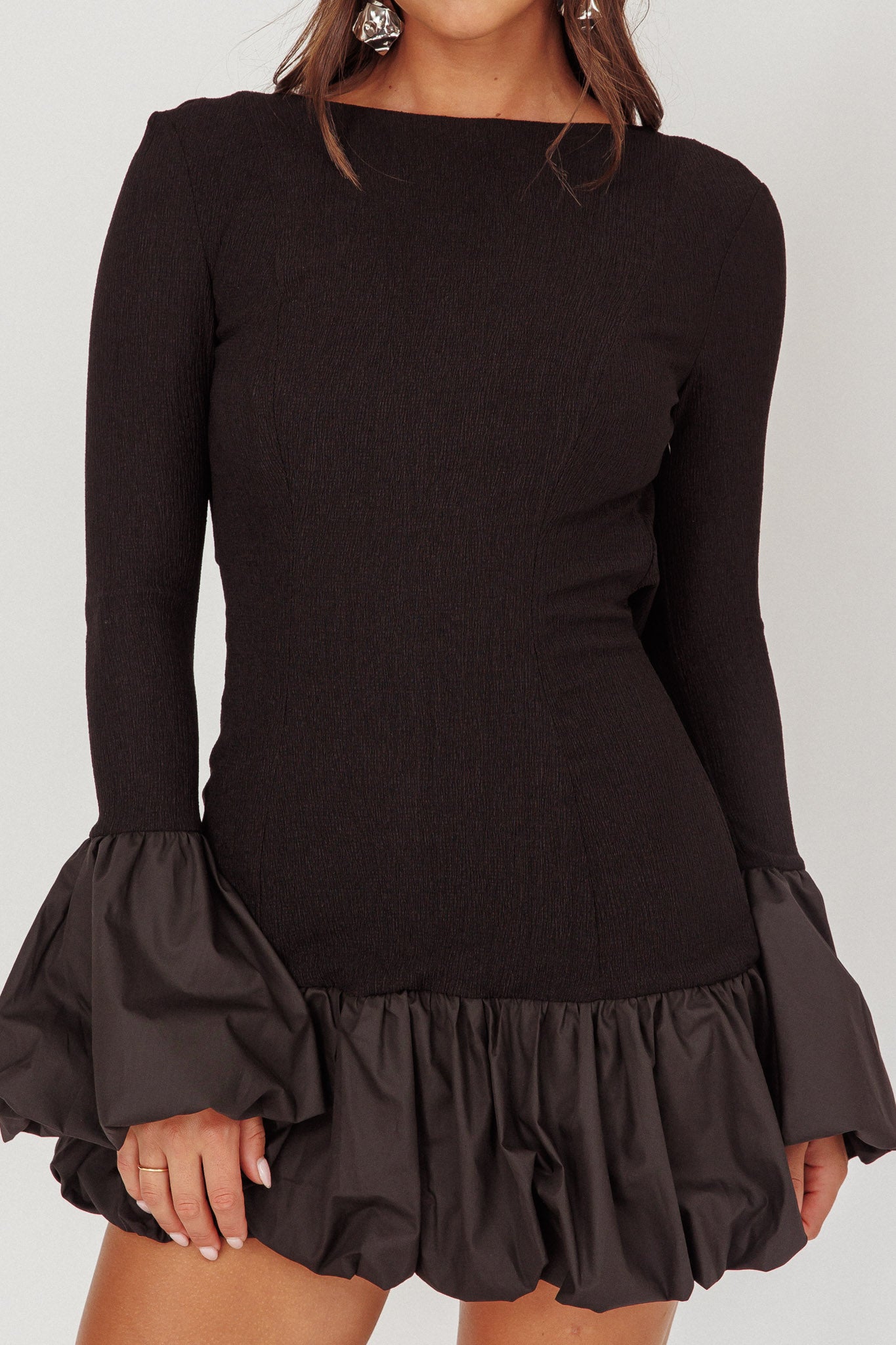 Promise Bubble Hem Open Back Mini Dress Black