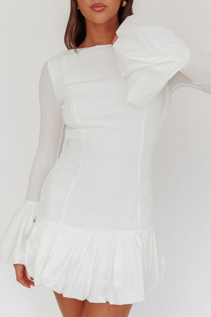 Promise Bubble Hem Open Back Mini Dress White