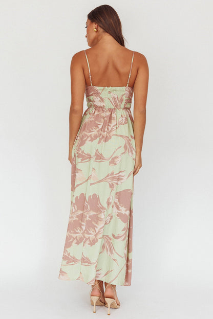 Sunny Afternoon Gathered Waist Maxi Dress Floral Sage