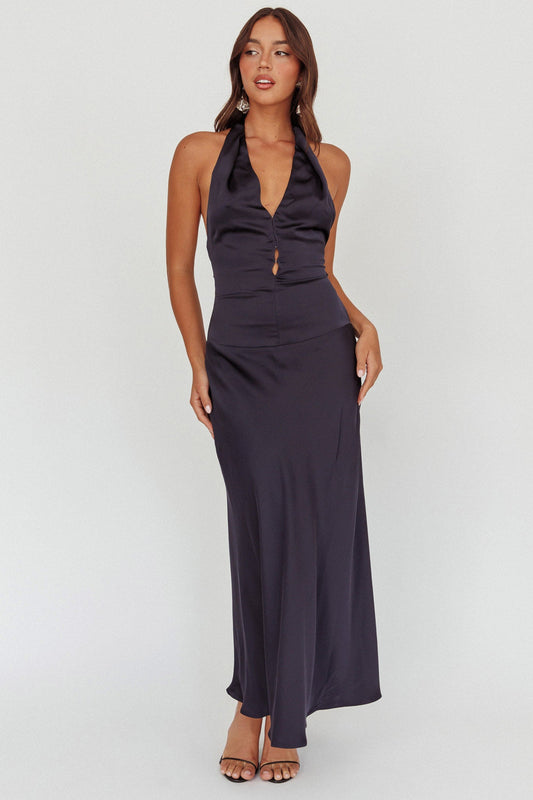 Elcie Drop Waist Halter Maxi Dress Navy
