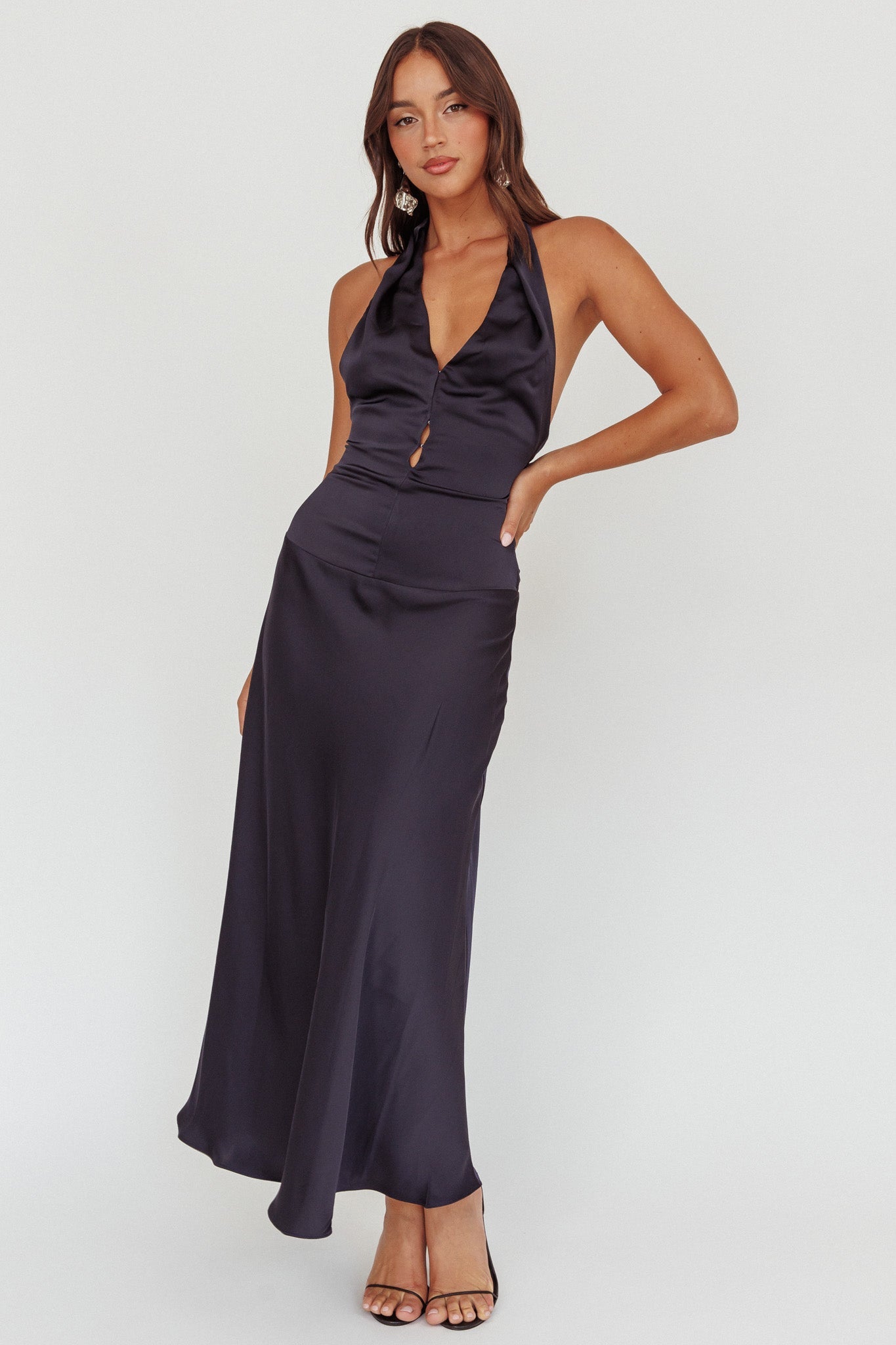 Elcie Drop Waist Halter Maxi Dress Navy