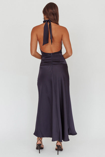 Elcie Drop Waist Halter Maxi Dress Navy