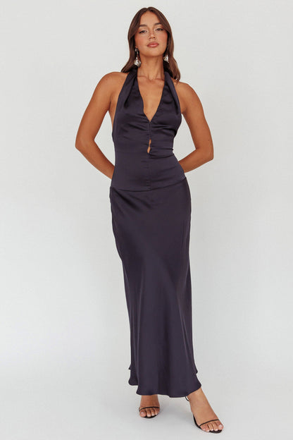 Elcie Drop Waist Halter Maxi Dress Navy