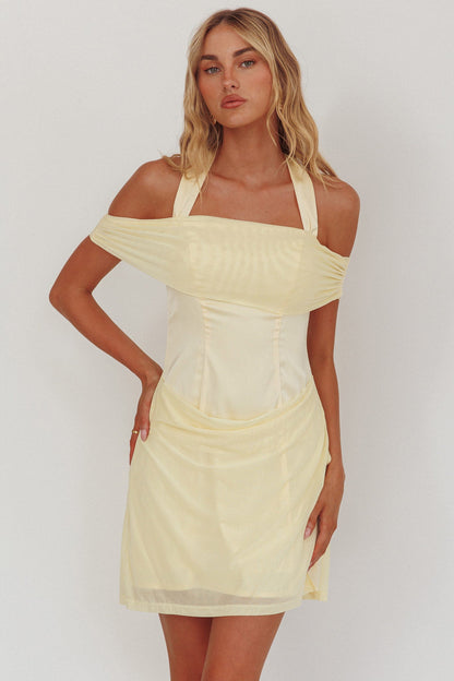 Matias Off-Shoulder Sleeve Halter Mini Dress Butter