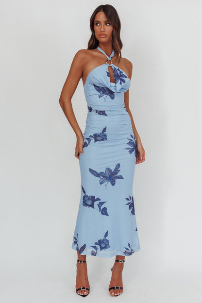 One Night Cowl Halterneck Maxi Dress Lily Blue