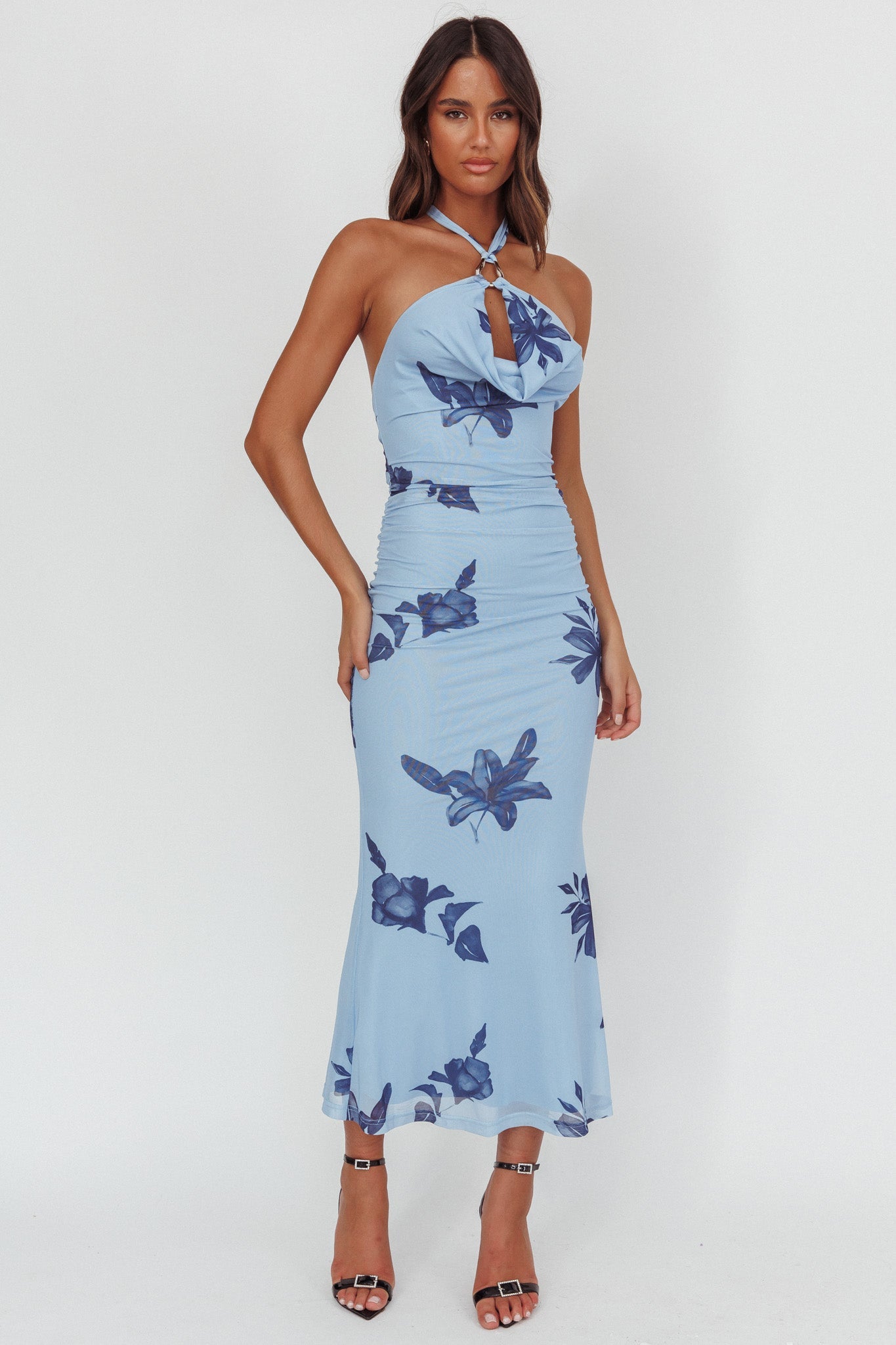 One Night Cowl Halterneck Maxi Dress Lily Blue