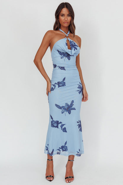 One Night Cowl Halterneck Maxi Dress Lily Blue