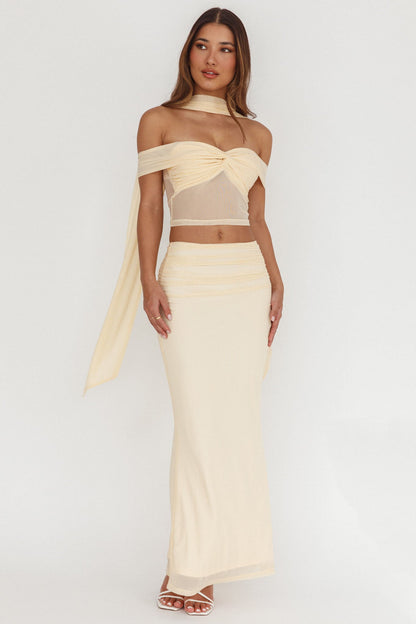 All The Lights Ruched Midi Skirt Cream