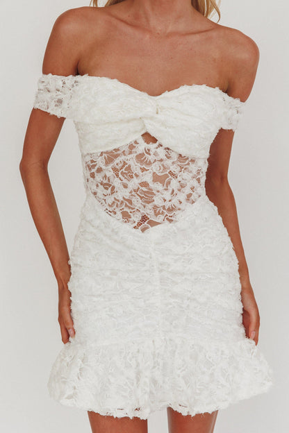 All The Lights Off-Shoulder Lace Mini Dress White