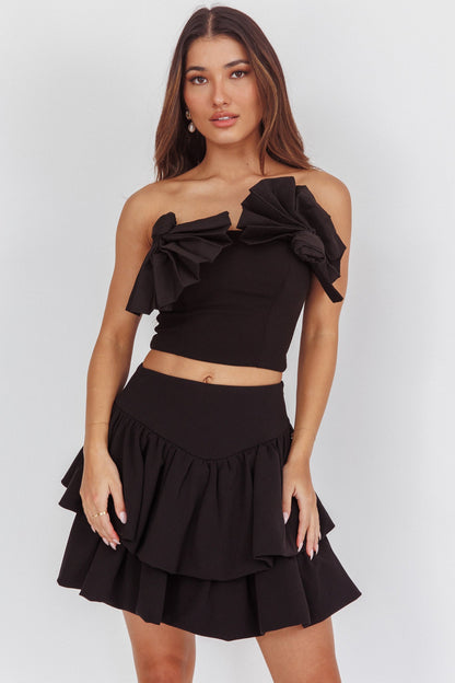Deisi Concertina Layered Ruffle Mini Skirt Black