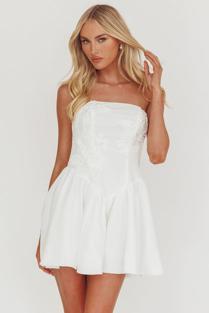 Fiora Basque Waist Strapless Mini Dress White