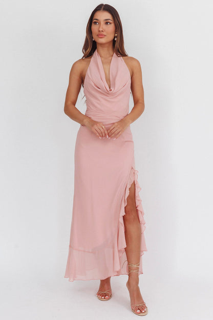 Logen Cowl Halterneck Maxi Dress Blush
