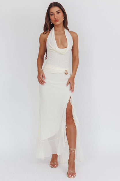 Logen Cowl Halterneck Maxi Dress Eggshell