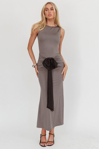 Weekend Vibes Bow Feature Maxi Dress Charcoal