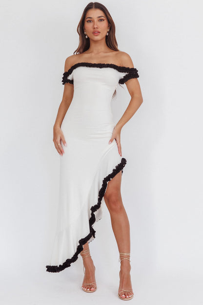Shake It Off Asymmetric Off-Shoulder Dress Cream