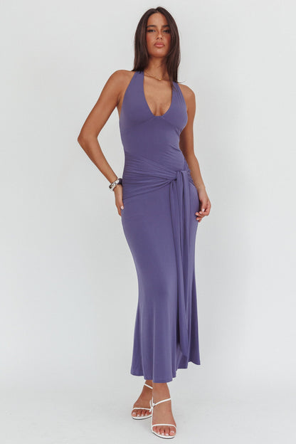 Matchmakers Sash Waist Halter Maxi Dress Taupe