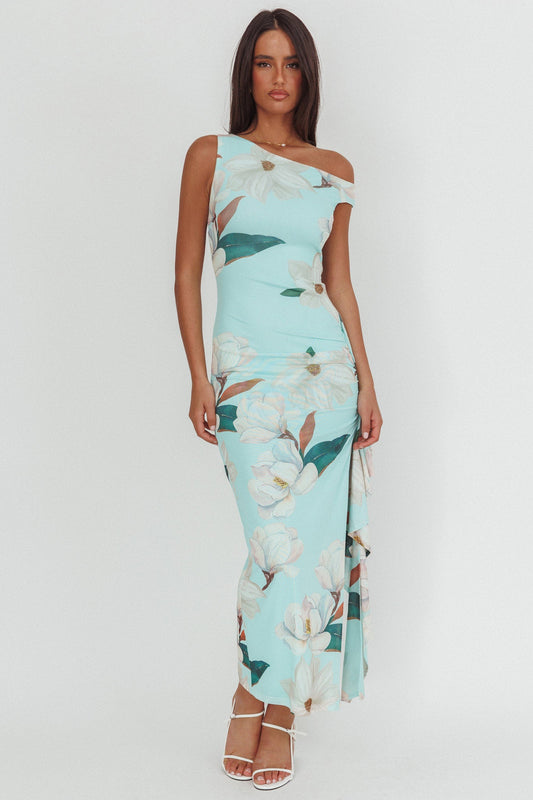 Raphaella Asymmetric Neckline Split Maxi Dress Magnolia Mint