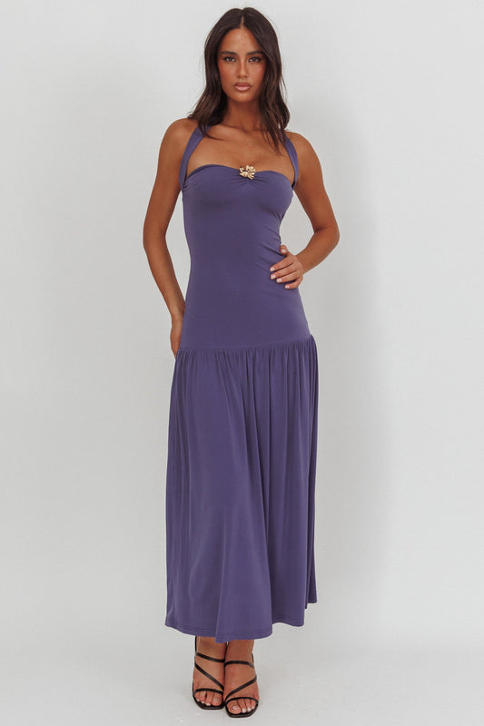Ashana Drop Waist Halter Maxi Dress Taupe