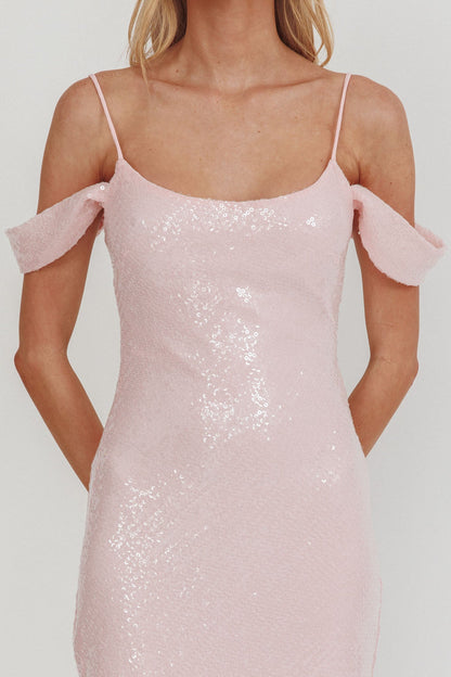 Madrid Sunset Off-Shoulder Sequin Maxi Dress Pink