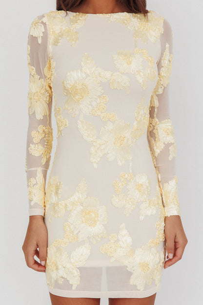 Karma Long Sleeve Scoop Back Dress Embellished Yellow