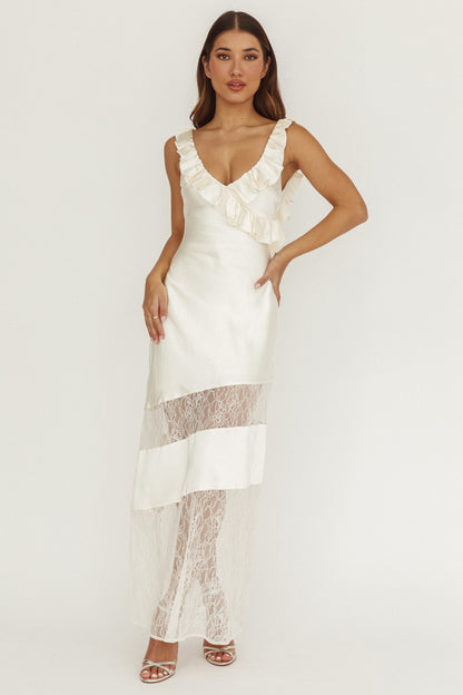 Alba Frill & Lace Trim Maxi Dress Oyster