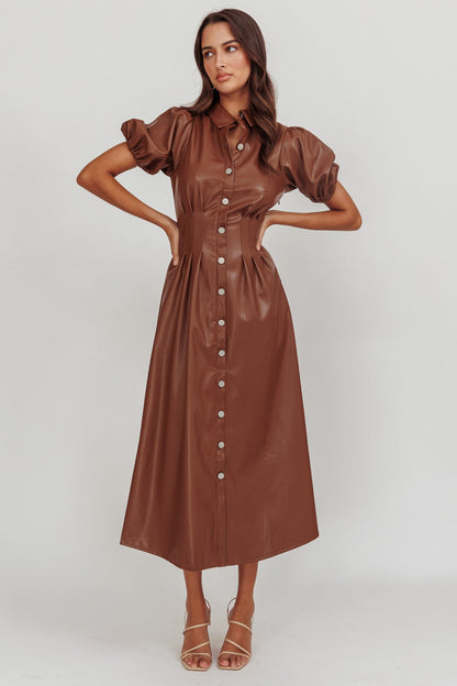 Zurich A-line Puff Sleeve Midi Dress Chocolate