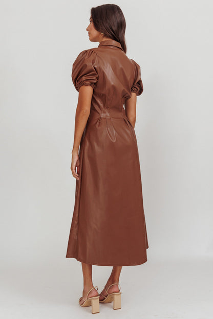 Zurich A-line Puff Sleeve Midi Dress Chocolate